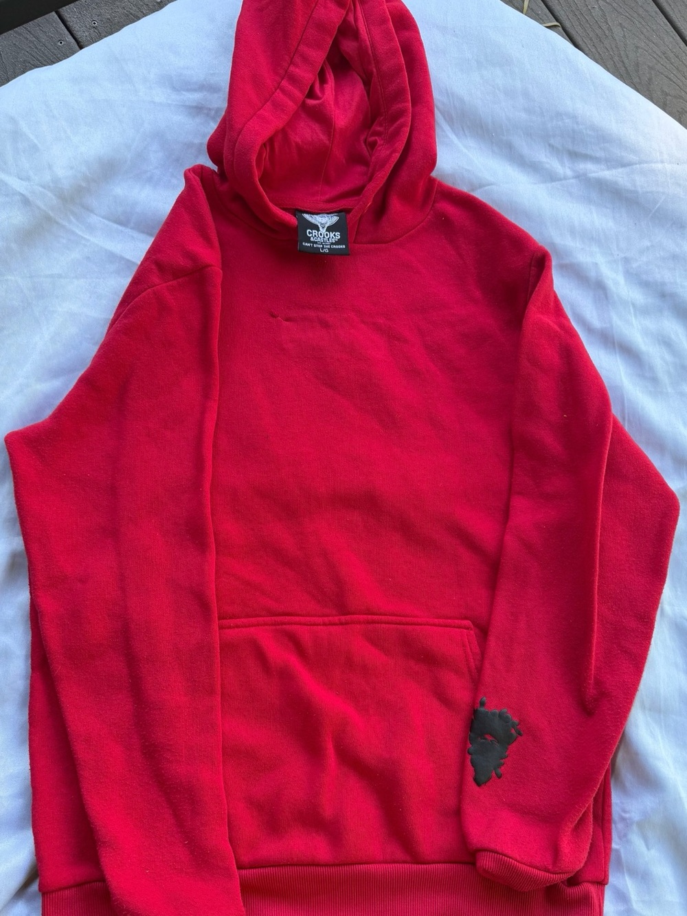 Crooks & Castles Red Pullover Hoodie with Patch Detail